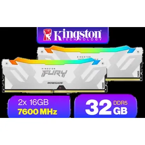 Kingston Fury Renegade RGB 32GB (2x16GB) 7600Mhz DDR5 Desktop Memory - White / Kit of 2 / 18 Customisable RGB Effects / Infrared Sync Technology / KF576C38RWAK2-32