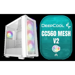 DEEPCOOL CC560 MESH V2 Mid-Tower Case - White That Supports - Mini-ITX / Micro-ATX / ATX With Pre-Installed 3 x 120mm Fans in Front and 1 x 120mm Fan in Rear / CC560-MESH-WH-V2