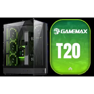 Gamemax T20 M-ATX Gaming Case - Black / Three Sided Tempered Glass / Support 5×120mm Fan Mounts / 2 Pre-installed 120mm ARGB Fans / \\t\\nM-ATX (With BTF Support) , ITX Motherboard Support / SFX-L PSU Support / T20-BK