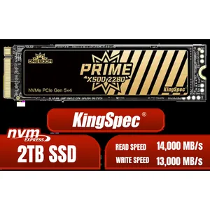 KingSpec X500 2TB NVMe Internal Solid State Drive / 3D NAND Flash Memory / PCIe Gen 5.0, M.2 2280, Up to 14 00MB/s/13 000MB/s Read/Write Speeds / X500-2280-2TB