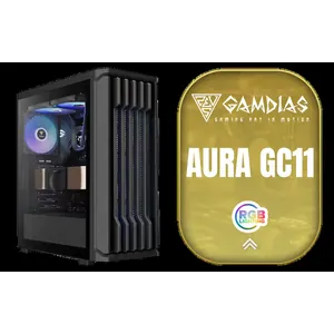Gamdias AURA GC11 ARGB ATX Mid-Tower Gaming Case / Supports up to ATX Motherboards / Bar Patterned Mesh Front Panel Design / Magnetic Dust Filter Easy Maintenance / Tempered Glass Window / 4x Built-In 120mm ARGB Fans Included