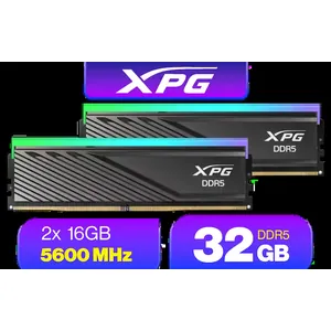 ADATA XPG Lancer Blade RGB 32GB 5600MHz (2x16GB) UDIMM Desktop Memory - Black / Compact Low-Profile Heatsink Design / Customizable RGB Lighting Effects / XPG Prime RGB Control / Built-In PMIC Power Stability / On-Die ECC Error Correction / High-Quality Overclocking Materials / Intel XMP 3.0 / AMD EXPO / AX5U5600C4616G-DTLABRBK