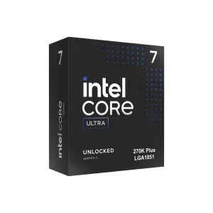 Intel Core Ultra 7 270K Plus Desktop Processor / 24x (8P + 16E) Cores / 24x Threads / Up to 5.5GHz Turbo Boost / 36MB Intel Smart Cache + 40MB L2 Cache / LGA 1851 Series Chipset 250W / Integrated Intel® Graphics / CPU Cooler Not Included /