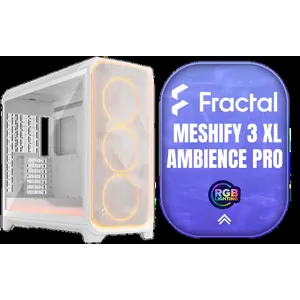Fractal Design Meshify 3 XL White RGB Tempered Glass Light Tint - High Airflow PC Gaming Case - Mesh Front Panel - Three ARGB Momentum 14 Gen 2 Fans Included - Spacious Interior - GPU up to 512mm / FD-C-MES3X-05