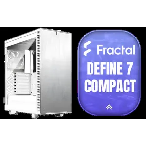 Fractal Design Define 7 Compact White Brushed Aluminum/Steel ATX Compact Silent Tempered Glass Window Mid Tower Computer Case - 2 x Pre-Installed Fans Included - FD-C-DEF7C-04