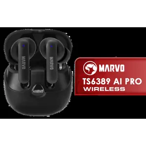 MARVO TS6389 AI Pro Earphones - Black / AI Dynamic Audio Component Algorithm / Base Boost / Noise Reduction / HD Audio / 10mm Drive Unit/ 6Hour Long Battery Life / TWS-TS6389-BK