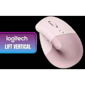 Logitech Lift Vertical Ergonomic Wireless Mouse - Rose / Bluetooth or Logi Bolt USB receiver / Quiet clicks / 4 buttons / Compatible with Windows/macOS/iPadOS, Laptop, PC / 910-006478