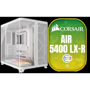 CORSAIR AIR 5400 LX-R RGB iCUE LINK Triple-Chamber Mid-Tower PC Case - White / Dual Airflow Ducts for Enhanced Air Circulation / Dual Curved Tempered Glass French Door Panels / 3× iCUE LINK LX-R RGB 120mm Reverse Fans Included with System Hub / RapidRoute 2.0 Cable Management / Reverse Motherboard Compatibility