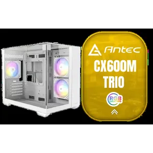 Antec CX600M Trio ARGB Gaming Case - White / Triple Transparent View / Supports Motherboards up to Micro-ATX , ITX / Dual Chamber / Pre-Installed 3 x 120mm ARGB Fans / 0-761345-10141-7