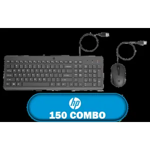 HP 150 Wired Mouse and Keyboard Combo - Full-Sized, Low-Profile Keyboard with Numeric Keypad - 1600 DPI Optical Sensor, Multi-Surface Wired Mouse - USB Plug-and-Play Connectivity / 240J7AA