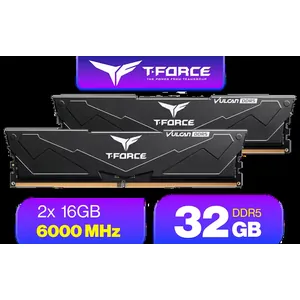 Teamgroup T-Force VULCAN 32GB DDR5 Desktop Memory - Black / 32GB (2x16GB) / 6000MHz / CL38 / FLBD532G6000HC38ADC01