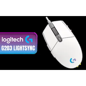 Logitech G203 LightSync Wired Gaming Mouse - White / 8K DPI Gaming-Grade Sensor / 5 Customizable DPI Sensitivity Presets / Vibrant 16.8M Color LIGHTSYNC RGB / Classic 6-Button Comfortable Design / Tactile Mechanical Spring Button Tensioning / Simple Customization via G HUB