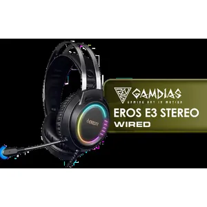 Gamdias EROS E3 Stereo RGB Gaming Headset / Exclusive RGB Streaming Effect / Exquisite Earcup Facade Design / Extra-Sized Ergonomic Earcup Layout / Large 50mm Speakers / Pliable Unidirectional Microphone Unit