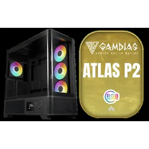 Gamdias Atlas P2 Tempered Glass ATX Gaming Case - Black / Magnetic Dust Filter / 4 Built-in 120mm ARGB Fan / Supports Motherboards up to ATX / Compatible with 430mm GPU