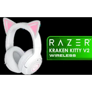 Razer Kraken Kitty V2 Bluetooth Gaming Headset - White / 40mm audio drivers / Up to 40-hour battery life / USB-C fast charging support / noise-cancelling microphone / RZ04-04860600-R3M1