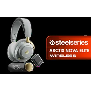 SteelSeries Arctis Nova Elite Wireless Gaming Headset - Sage Gold / 40 mm Carbon Fiber Drivers / Hi-Res Audio wirelessly 96kHz/24bit / Dual batteries, no downtime / Up to 42% stronger ANC / Compatible with PC, PS5, PS4, Switch