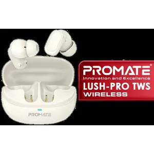 Promate Lush-Pro High-Definition TWS Wireless Earphones - White / IntelliTouch Control / Crystal Clear Calls / IPx4 Water Resistance / Up to 36 Hours Playback Time / Lush-Pro.White