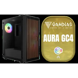 Gamdias Aura GC4 Tempered Glass ATX Gaming Case - Black / Supports Motherboards up to ATX / Real Walnut Mesh Front Panel / Magnetic Dust Filter / 3 Built-in 120mm RGB Fan / Tool-Free Installation