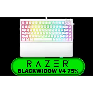Razer BlackWidow V4 75% Mechanical Gaming Keyboard: Hot-Swappable Design / Compact & Durable / Orange Tactile Switches / Chroma RGB / MF Roller & Media Keys / Comfortable Wrist Rest - White