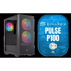 EINAREX Pulse P100 ATX Mid-Tower Case - Black / Supports ATX, Micro-ATX and Mini-ITX Motherboards / Sliding Tempered Glass Side Panel / Supports 360mm Front Liquid Cooling / 330mm GPU Clearance / 175mm CPU Cooler Height Clearance / 24mm Dedicated Cable Management Space / 3x RGB Fans Included