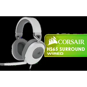 Corsair HS65 Surround Gaming Headset (Leatherette Memory Foam Ear Pads, Dolby Audio 7.1 Surround Sound On PC And Mac, SonarWorks SoundID Technology, Multi-Platform Compatibility) White