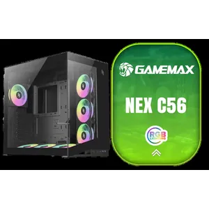 GAMEMAX NEX C56 Gaming Case - Black / 270° Panoramic View / Dual Chamber / 7x 120mm ARGB Fans Included / Supports ATX, M-ATX and ITX Motherboards