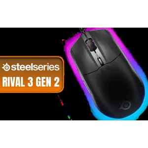 Steelseries Rival 3 Gen 2 Gaming Mouse - Black / True 1-to-1 Tracking / 3-Zone RGB / Super Mesh Paracord / 77g Lightweight