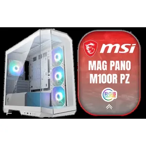 MSI MAG PANO M100R PZ Gaming Case - White / Micro-ATX Tower Case Form Factor / M-ATX (Back-connect supported), ITX / Pre-installed 3x 120mm (Reverse-blade), 1x 120mm ARGB Fans / Tempered Glass / 306-7G24W28-HH9