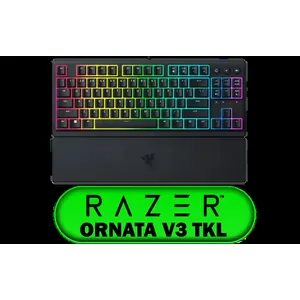 Razer Ornata V3 TKL Gaming Keyboard: Low-Profile Keys - Mecha-Membrane Switches - UV-Coated Keycaps - Backlit Media Keys - 8-Zone RGB Lighting - Spill-Resistant - Magnetic Wrist Wrest - Classic Black / RZ03-04880100-R3M1