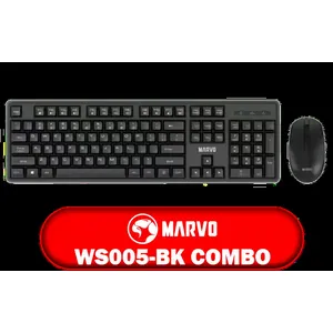 MARVO WS005-BK Wireless Mouse & Keyboard Combo / Supports up to 1600 DPI / Anti-Sweating Design / Membrane Switch / Batteries not Included