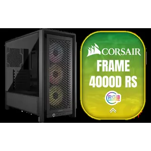 Corsair FRAME 4000D RS ARGB Modular Mid-Tower Gaming E-ATX PC Case / InfiniRail™ Fan Mounting System / Dual 360mm radiator support / Supports Motherboards up to E-ATX / GPU anti-sag stabilization arm / Compatible with reverse connector motherboards / 3 x Pre-Installed Fans Included / CC-9011296-WW