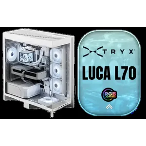 TRYX LUCA L70 Mid-Tower E-ATX Gaming Case - White / Tempered Glass Side Panel / Support ATX & M-ATX BTF Motherboards / Support E-ATX, ATX, Micro-ATX, Mini-ITX Motherboards / Support Vertical GPU Mounting / 40mm Raised X-Shaped base / Adjustable Motherboard Tray / Support up to 8x 140mm + 1x 120mm Fans / C-L700N-NN0H-G0W