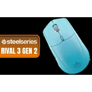 Steelseries Rival 3 Gen 2 Wireless Gaming Mouse - Aqua / True 1-to-1 Tracking / 2.4GHz wireless and Bluetooth / 1.9ms click latency / 62526