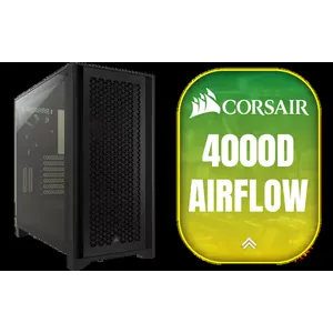 Corsair 4000D Airflow Tempered Glass Mid-Tower Gaming Case with CV650 Power Supply / High-Airflow Front Panel / RapidRoute Cable Management / Two Included 120mm Fans / Fits up to 6x 120mm or 4x 140mm Cooling Fans / Fits up to 2x SSDs and 2x HDDs / CC-9020146-SA