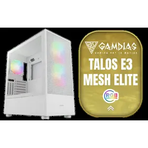 Gamdias TALOS E3 MESH Elite White ATX Gaming Case / Supports Motherboards up to ATX / Perforated Mesh Front Panel Provides Optimal Ventilation / 3 Built-in PWM ARGB Fans