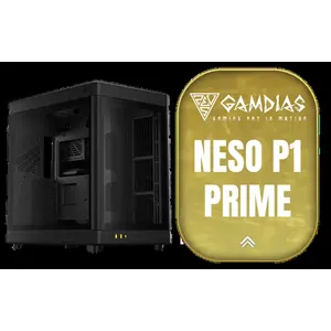 Gamdias Neso P1 Prime Lifestyle E-ATX Gaming Case - Black / Modular Orientation / Full Panoramic Display / Supports Motherboards up to E-ATX / Trapezoid Shaped for Horizontal Desktop and Vertical Tower Setup / No Fans Included