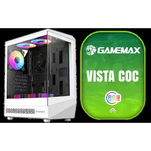 GAMEMAX VISTA COC AW Gaming Case - White / 262° Panoramic View / 5x 120mm ARGB Fans Included / 1x 120mm COC Turbo Fan Included / Supports ATX, M-ATX & ITX Motherboards