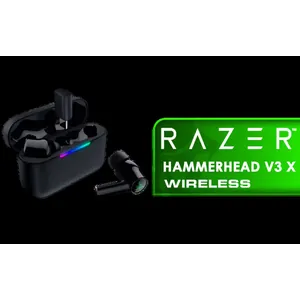 Razer Hammerhead V3 X HyperSpeed Earphones - Black / 2.4GHz HyperSpeed Ultra-Low Latency Gaming / Switch Bluetooth 5.3 Everyday Listening / 10-Hour Earbuds 25-Hour Case / Charging Case Direct PC Mobile / IPX4 Water-Resistant Sweat Proof / THX 7.1.4 Surround Spatial Audio / Touch Controls LED Status Ready