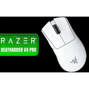 Razer Deathadder V4 Pro Wireless Mouse - White / 56 g Ultra-Lightweight Design / Razer™ HyperSpeed Wireless Gen-2 / Razer™ Optical Scroll Wheel / RZ01-05330200-R3G1