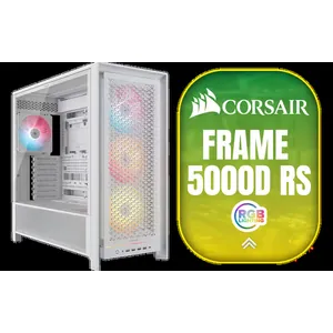 CORSAIR FRAME 5000D RS ARGB Mid-Tower PC Case - White / 4× RS140 ARGB Fans Included / InfiniRail™ Fan Mounting System / Triple 360mm Radiator Support / GPU Anti-Sag Stabilization Arm / RapidRoute 2.0 Cable Management System / Reverse Motherboard Compatibility