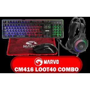 MARVO CM416 LOOT40 4 IN 1 Gaming Combo / Supports up to 3200 DPI / Mousepad / 3 Colors Backlight / RGB Headset (1x 3.5mm Mic Audio Jack, 1x 3.5mm Speakers Audio Jack, 1x USB-A Connector for RGB)