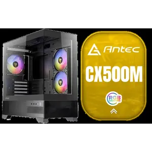Antec CX500M ARGB Micro ATX Gaming Case - 2 x 120mm ARGB Reverse fans + 1 x 120mm ARGB Fan - RTX 40 Compatible - Type-C - 360mm Radiator Support - Seamless Tempered Glass Front & Side Panels / 0-761345-10136-3