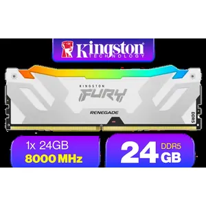 Kingston Fury Renegade 24GB DDR5 RGB Gaming Memory - Silver/White / Intel XMP Certified / 1x 24GB 8000MT/s / CL38 Latency / KF580C38RWA-24