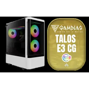GAMDIAS TALOS E3 CG WH Mid Tower Gaming Case – White / Curved Tempered Glass / 3x 120mm ARGB Fans Pre-installed / ATX, mATX, Mini-ITX Support / 7x Expansion Slots / 360mm Front Radiator Support / 5V 3-Pin ARGB Sync / Magnetic Dust Filter