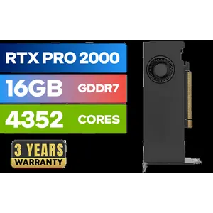 Leadtek Nvidia RTX PRO 2000 Blackwell Workstation Graphics Card / 16GB GDDR7 Memory with ECC / 4352 Cuda Core / 34 NVIDIA® RT Cores / 136 NVIDIA® Tensor Cores / Up to 288GB/s Memory Bandwidth / 126X9000100