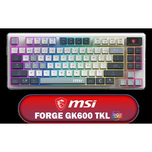 MSI Forge GK600 TKL Wireless Keyboard - Sky / TKL Compact Tenkeyless Design / Mechanical Linear Switches / Hot-Swappable Switch Support / Tri-Mode Wireless Bluetooth USB-C Connectivity / 1.06\\\" Display For Status Control / Customizable RGB Lighting