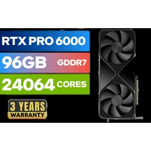 PNY NVIDIA RTX PRO 6000 Blackwell Workstation Graphics Card (OEM) / 96GB GDDR7 with ECC / 24064 CUDA Cores / Max Power Consumption 600W / NVIDIA Blackwell Architecture