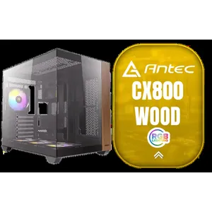 Antec CX800 Wood ARGB Gaming Case - Black / Panoramic 270° View With Exotic Wood / Dual Chamber / Pre-Installed 4 x 120mm Fans / 0-761345-10137-0