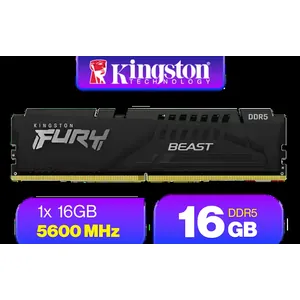 Kingston Fury Beast 16GB 5600MHz DDR5 CL40 DIMM Single Module Desktop Memory KF556C40BB-16 Black