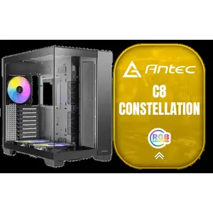 Antec C8, 2 x 160mm ARGB PWM Reverse fans + 1 x 140mm ARGB PWM Fan, RTX 40 Compatible, Dual-Chamber, tooless Design, Type-C, 360mm Radiator Support, Seamless Tempered Glass Front & Side Panels, High Airflow Full-Tower E-ATX PC Case / 0-761345-10022-9